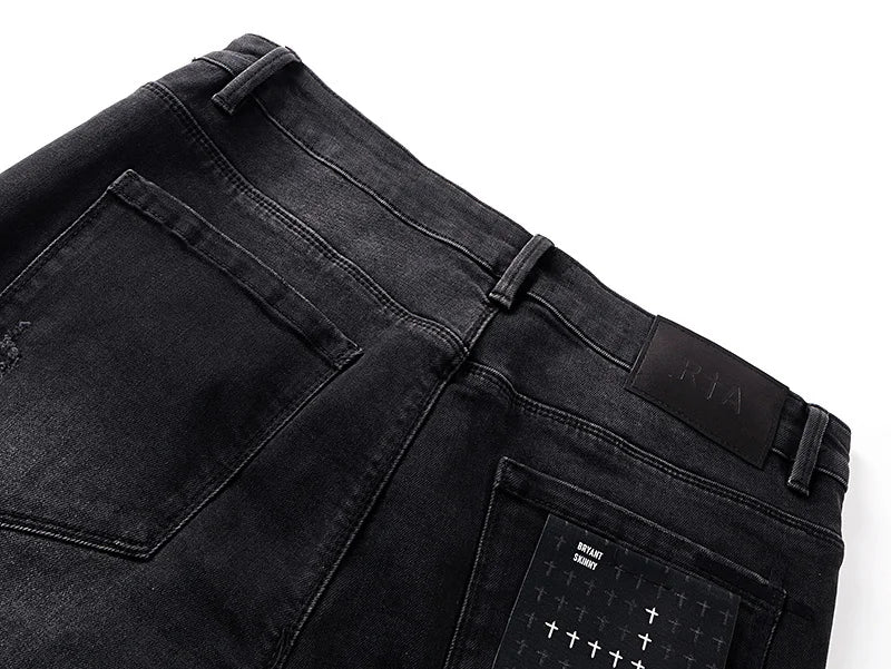 RTA Brand Men's Slim Fit Paint Graffiti Damaged Destroyed Hole Skinny Denim long Trouser Jeans Pants Streetwear