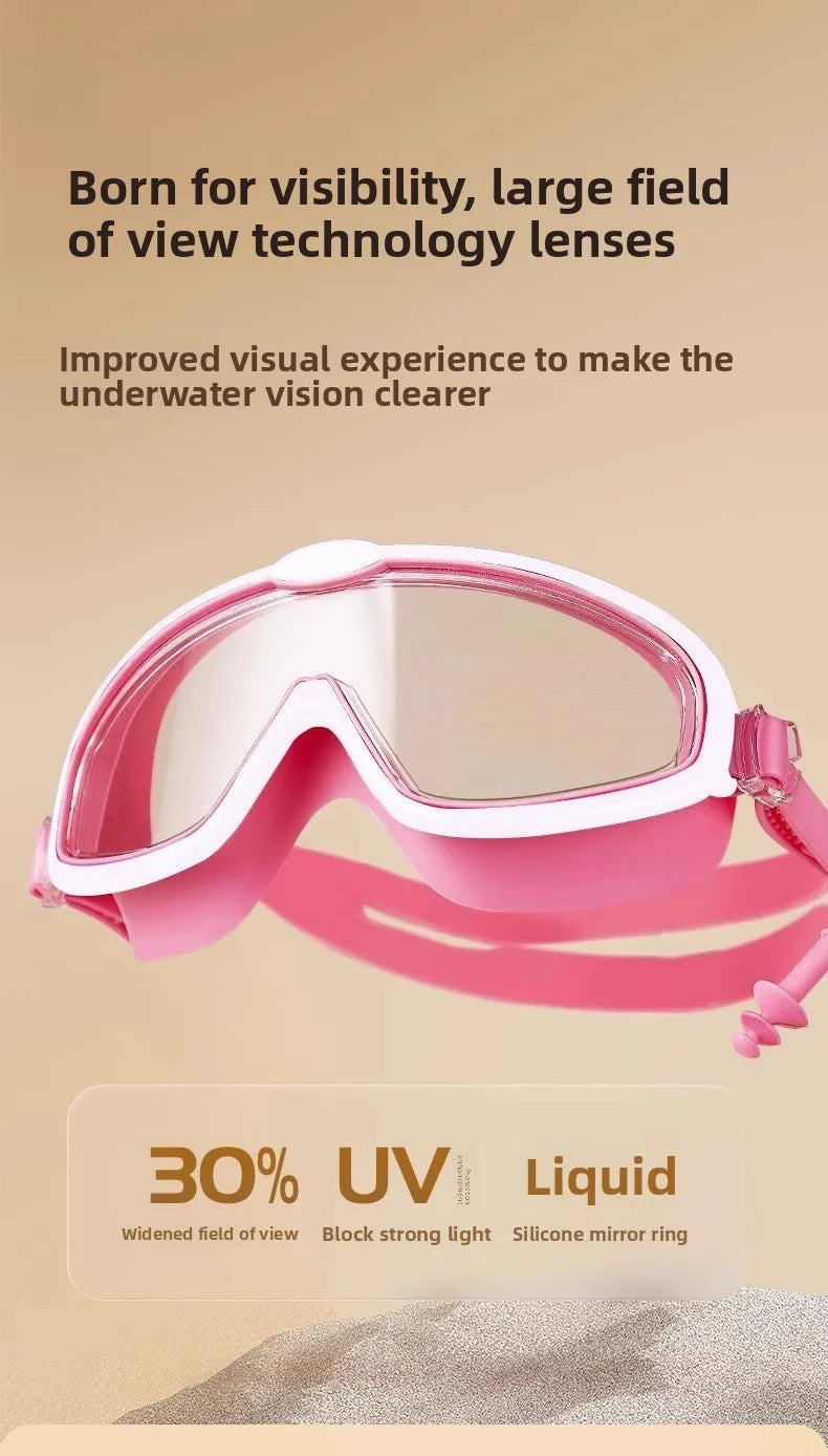 Professional Swimming Goggles Set, Large Frame Anti-Fog, Waterproof HD Lens, Includes Swim Cap for Men Women Children