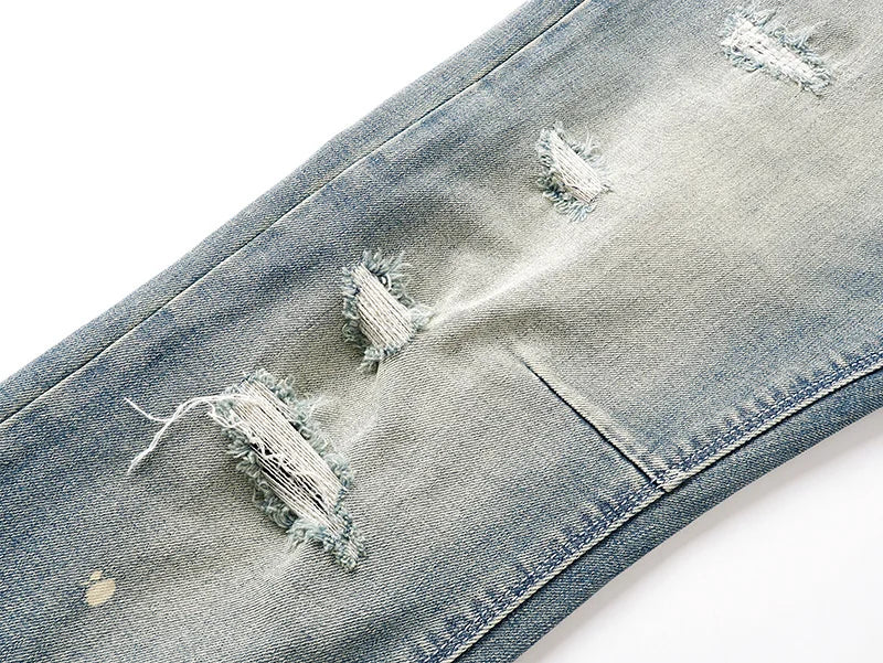 RTA Brand Men's Slim Fit Paint Graffiti Damaged Destroyed Hole Skinny Denim long Trouser Jeans Pants Streetwear