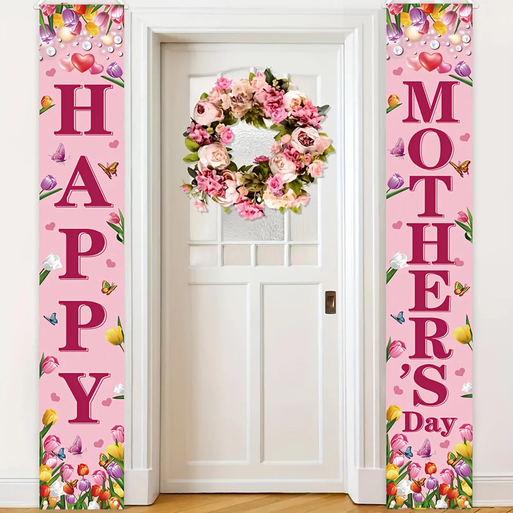 1 set of Mother's Day porch banner flags with “Happy Mother's Day” text, a Mother's Day gift for Mom