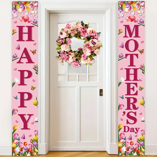 1 set of Mother's Day porch banner flags with “Happy Mother's Day” text, a Mother's Day gift for Mom