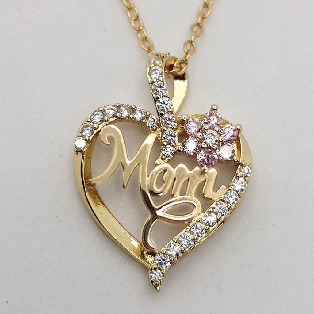 Mother's Day Necklace for Mom Luxury Trendy Craved Pendant Necklace Pink Flower Aesthetic Neck Accessories Love Jewelry