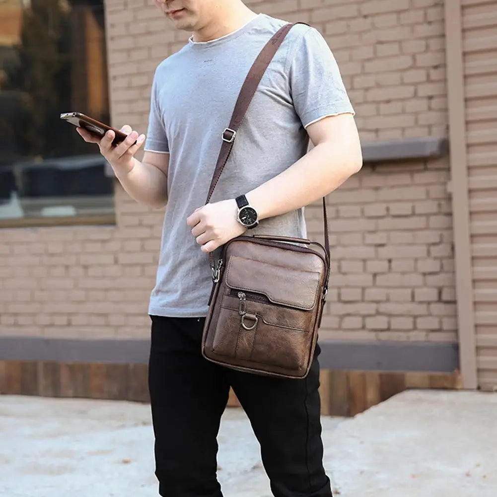 Crossbody Bag Shoulder Bags Vintage Men Handbags Large Capacity PU Leather Bag For Man Tote Bag Motorcycle Shoulder Bag