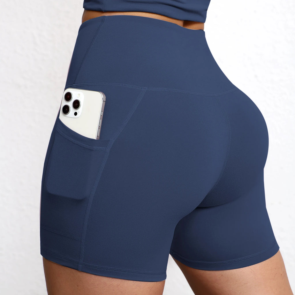 Women Sports Short With Pocketed Yoga Legging Shorts Squat Proof High Waist Fitness Tight Shorts Quick Drying Cycling Workout Gy