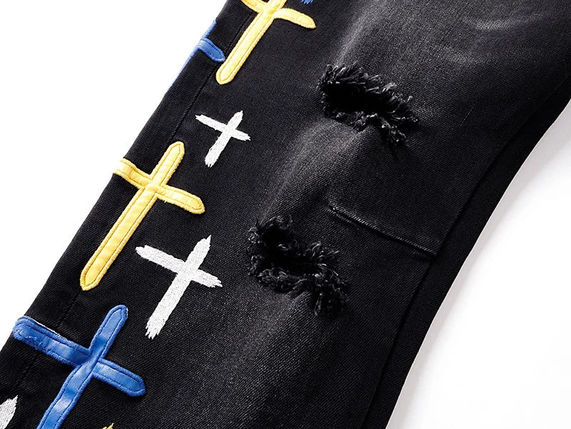 RTA Brand Men's Slim Fit Paint Graffiti Damaged Destroyed Hole Skinny Denim long Trouser Jeans Pants Streetwear