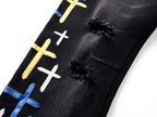 RTA Brand Men's Slim Fit Paint Graffiti Damaged Destroyed Hole Skinny Denim long Trouser Jeans Pants Streetwear
