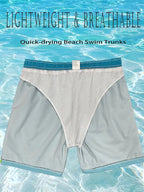 Mens Swim Trunks with Mesh Lining Side Pockets Solid Beach Shorts Quick Dry Lightweight Drawstring Board Shorts Summer Swimwear