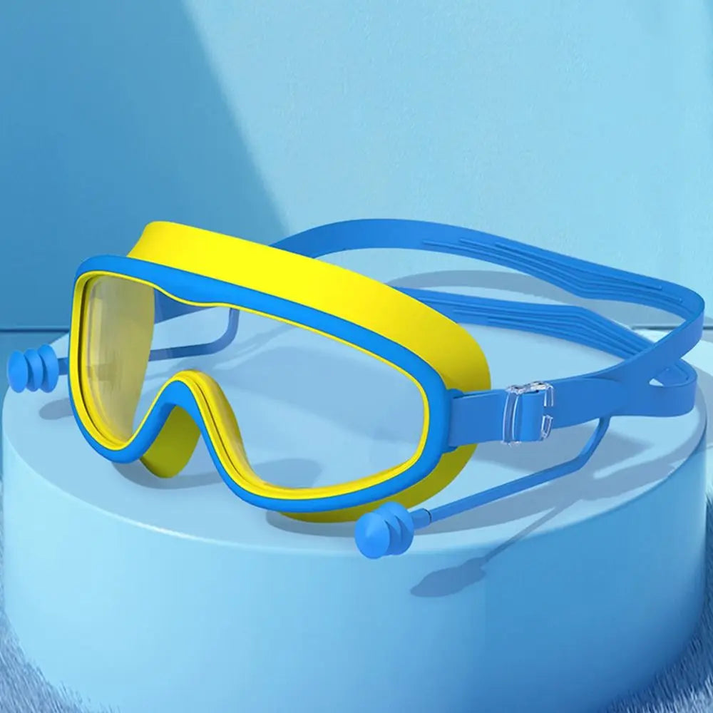 Kids Big Frame Swimming Goggles with Earplugs Children's Anti-fog Swimming Glasses Boys Girls Pool Beach Eyewear Swim Goggles
