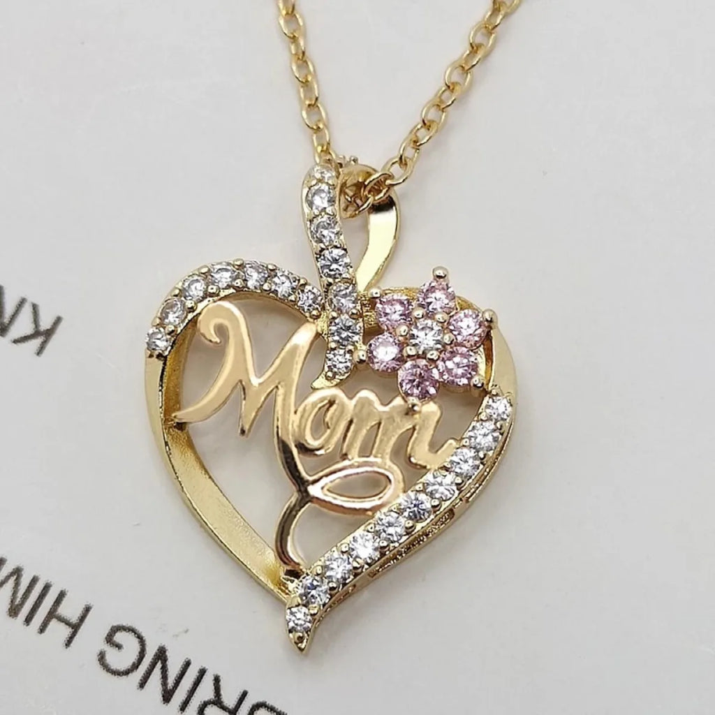 Mother's Day Necklace for Mom Luxury Trendy Craved Pendant Necklace Pink Flower Aesthetic Neck Accessories Love Jewelry