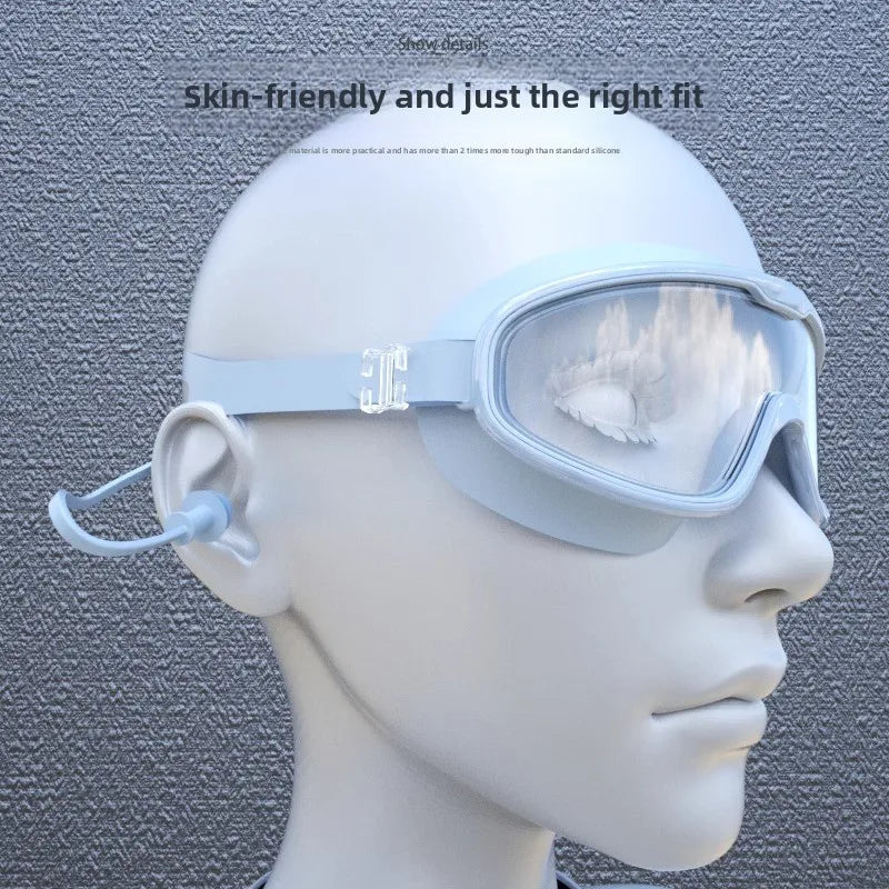 Professional Swimming Goggles Set, Large Frame Anti-Fog, Waterproof HD Lens, Includes Swim Cap for Men Women Children