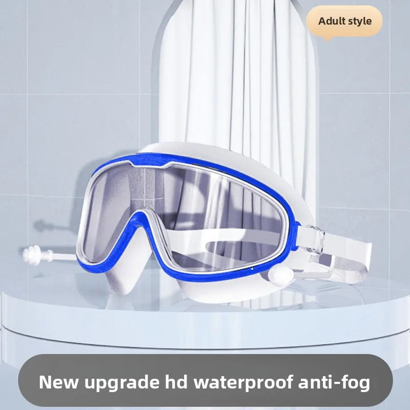 Professional Swimming Goggles Set, Large Frame Anti-Fog, Waterproof HD Lens, Includes Swim Cap for Men Women Children