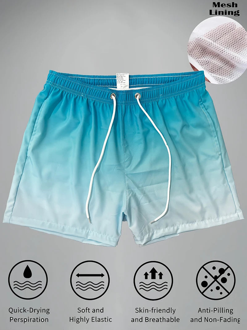 Mens Swim Trunks with Mesh Lining Side Pockets Solid Beach Shorts Quick Dry Lightweight Drawstring Board Shorts Summer Swimwear