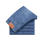 Summer Elastic Men's Jeans Fashion Gray Comfortable Business Straight Stretch Cotton Casual Denim Pants Brand Male Thin Trousers
