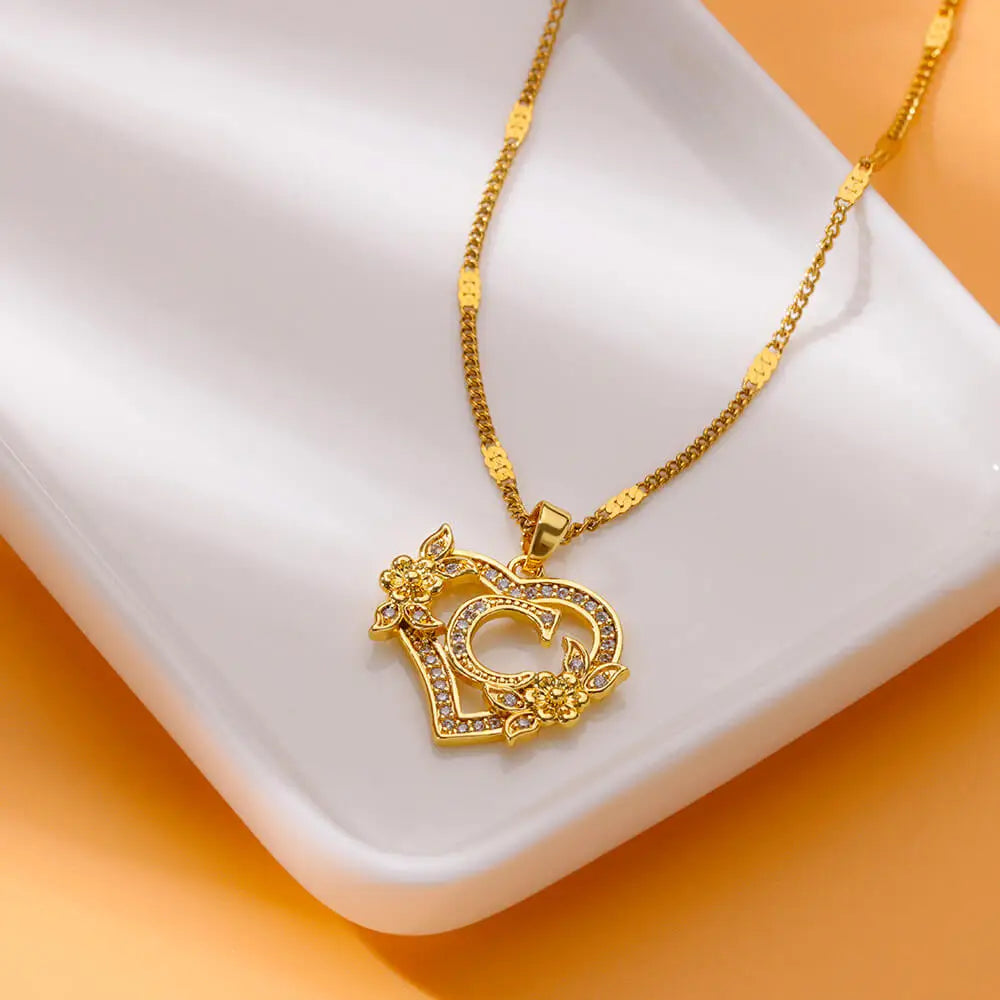 Heart Initial Letter Necklaces For Women Gold Color Stainless Steel Chain A-Z Alphabet Pendant Necklace Birthday Jewelry Gift