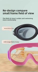 Professional Swimming Goggles Set, Large Frame Anti-Fog, Waterproof HD Lens, Includes Swim Cap for Men Women Children