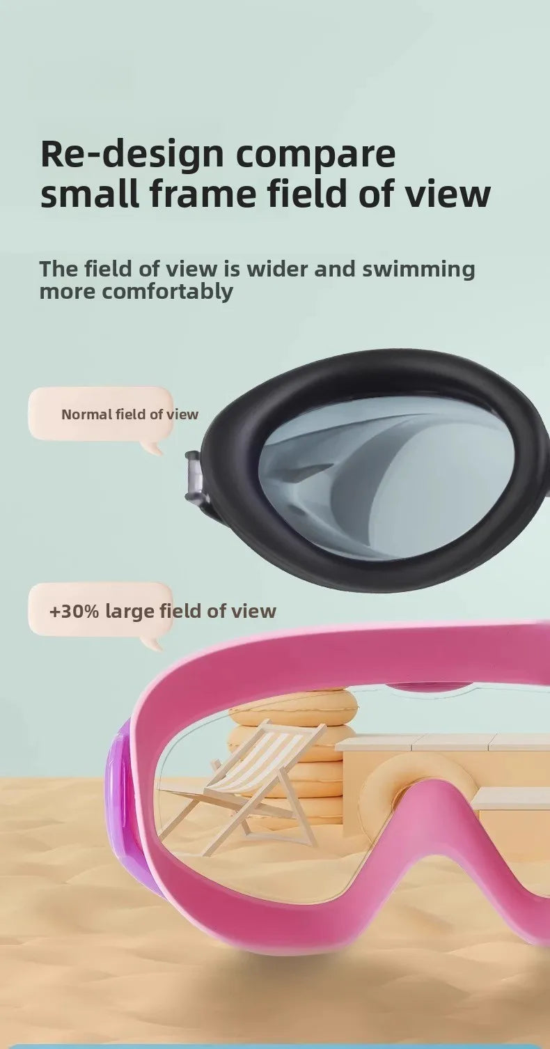 Professional Swimming Goggles Set, Large Frame Anti-Fog, Waterproof HD Lens, Includes Swim Cap for Men Women Children