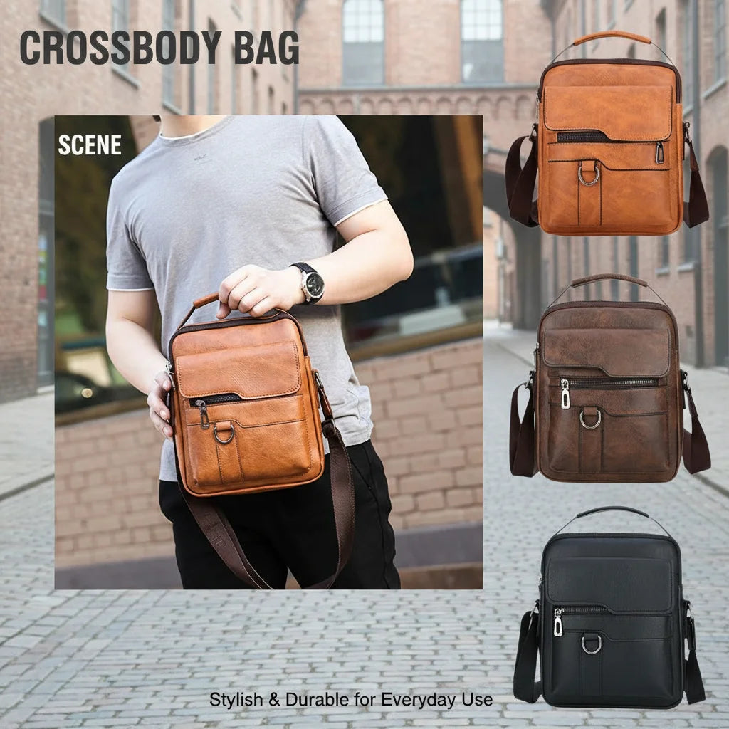 Crossbody Bag Shoulder Bags Vintage Men Handbags Large Capacity PU Leather Bag For Man Tote Bag Motorcycle Shoulder Bag