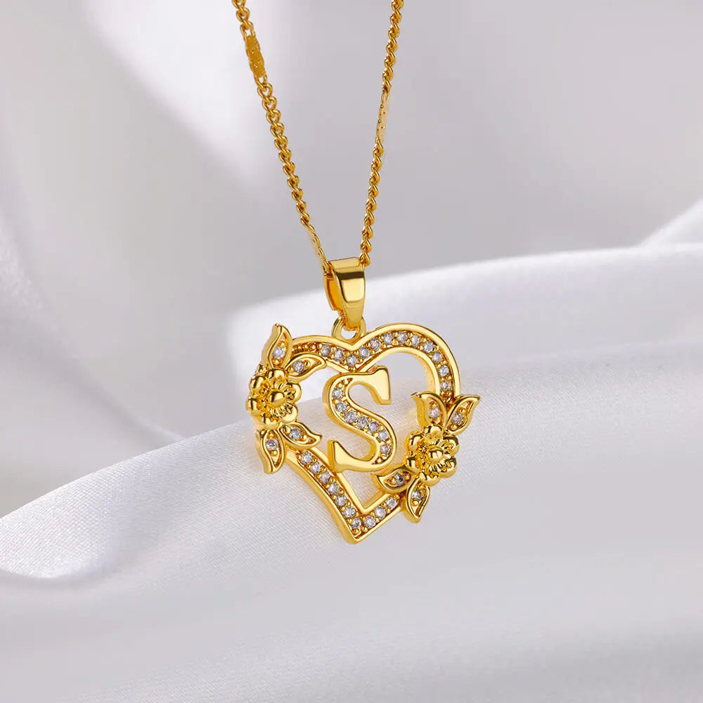 Heart Initial Letter Necklaces For Women Gold Color Stainless Steel Chain A-Z Alphabet Pendant Necklace Birthday Jewelry Gift