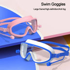 Kids Big Frame Swimming Goggles with Earplugs Children's Anti-fog Swimming Glasses Boys Girls Pool Beach Eyewear Swim Goggles