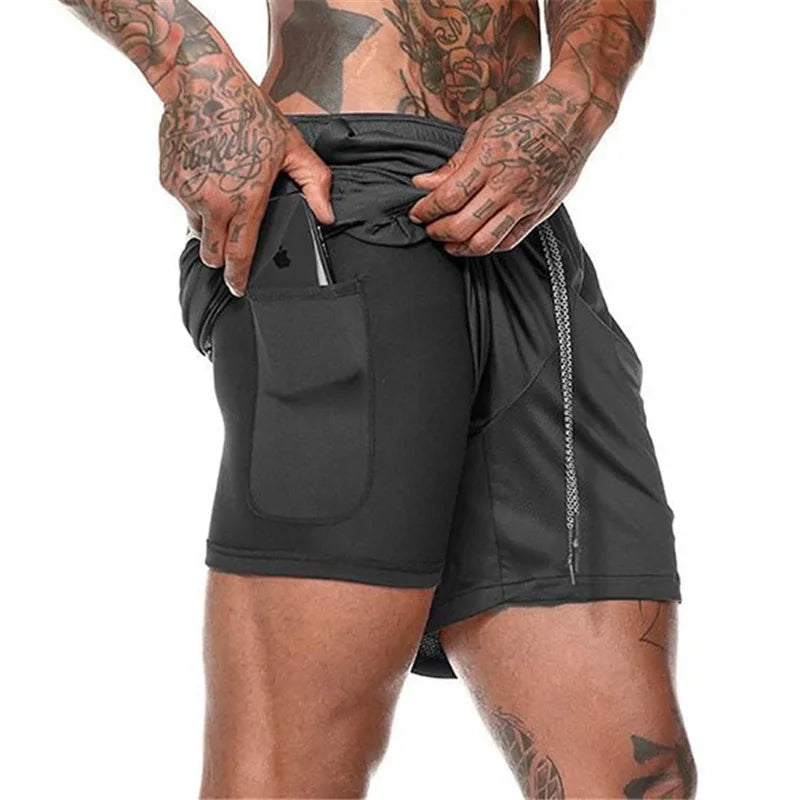 Men new Running Shorts 2 In 1 Double-deck Sport Shorts Sportswear Gym Fitness Short Pants Training Jogging Bottom Men's Clothing
