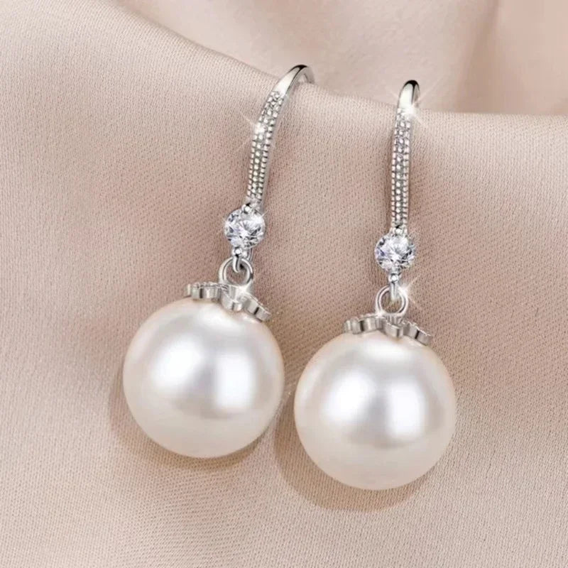 Mother's Day 925 Silver Trend Pearl Long Earrings Wedding Pendant Earrings Fashion Korean Jewelry Earrings for Women Panrty Gift