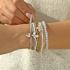 9 Pcs Bohemian Butterfly Flower Beaded Bracelet for Women Handmade Rice Beads Stacked Bracelet Bangles Set Girls Party Jewelry