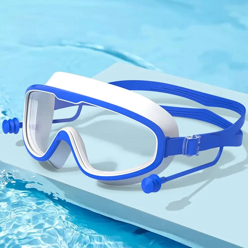 Kids Big Frame Swimming Goggles with Earplugs Children's Anti-fog Swimming Glasses Boys Girls Pool Beach Eyewear Swim Goggles