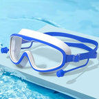 Kids Big Frame Swimming Goggles with Earplugs Children's Anti-fog Swimming Glasses Boys Girls Pool Beach Eyewear Swim Goggles