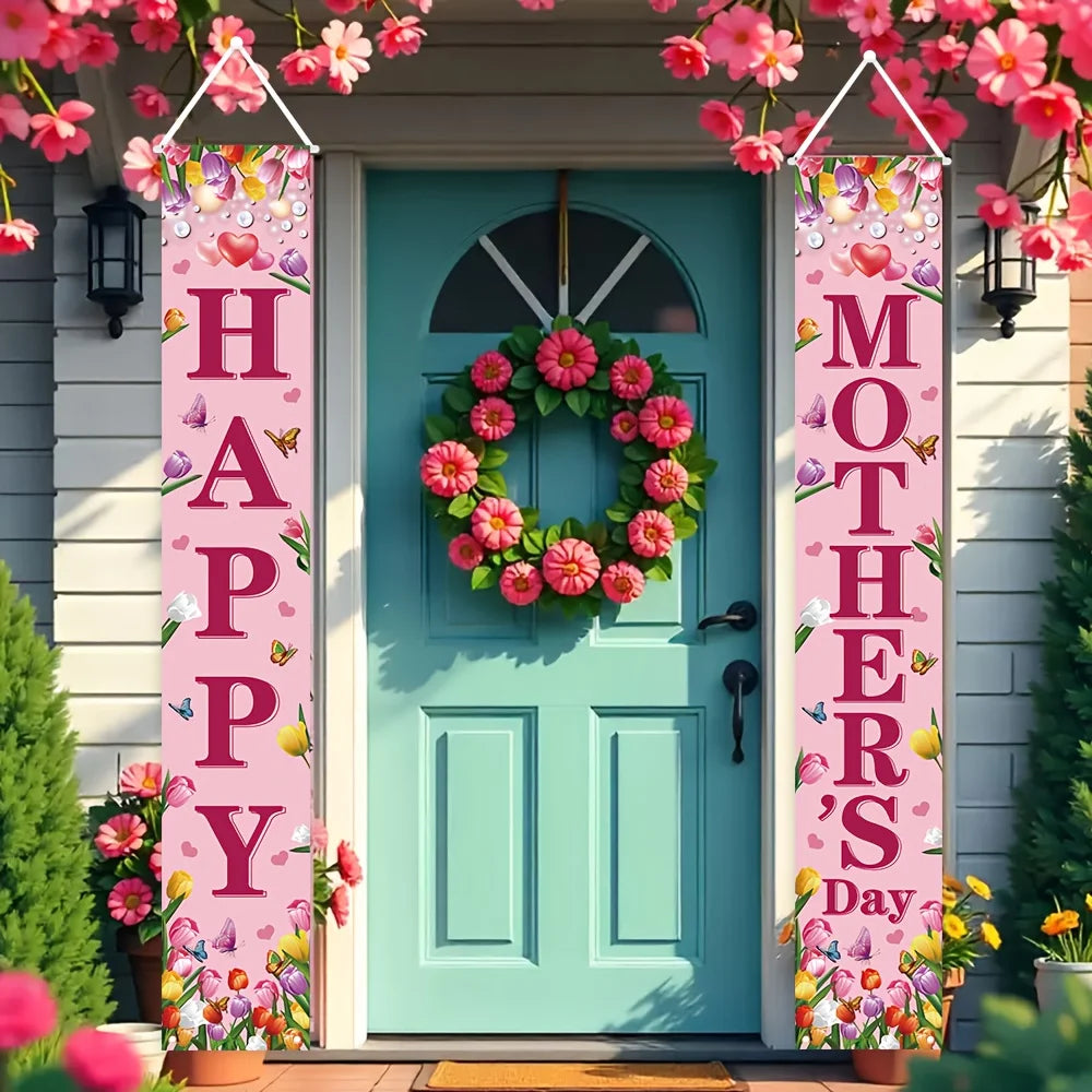 1 set of Mother's Day porch banner flags with “Happy Mother's Day” text, a Mother's Day gift for Mom