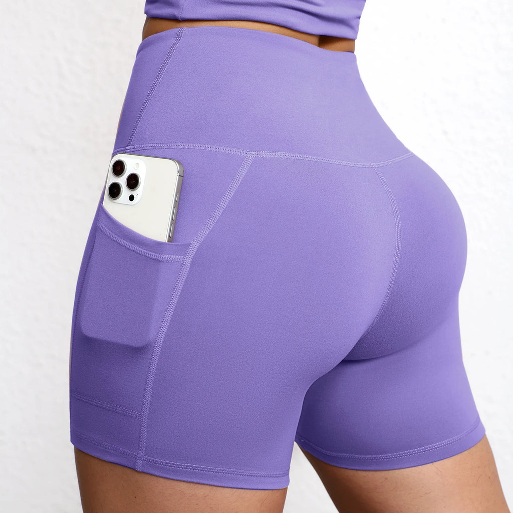 Women Sports Short With Pocketed Yoga Legging Shorts Squat Proof High Waist Fitness Tight Shorts Quick Drying Cycling Workout Gy