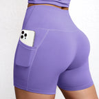 Women Sports Short With Pocketed Yoga Legging Shorts Squat Proof High Waist Fitness Tight Shorts Quick Drying Cycling Workout Gy