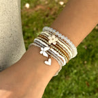 9 Pcs Bohemian Butterfly Flower Beaded Bracelet for Women Handmade Rice Beads Stacked Bracelet Bangles Set Girls Party Jewelry