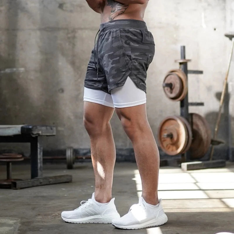 Men new Running Shorts 2 In 1 Double-deck Sport Shorts Sportswear Gym Fitness Short Pants Training Jogging Bottom Men's Clothing