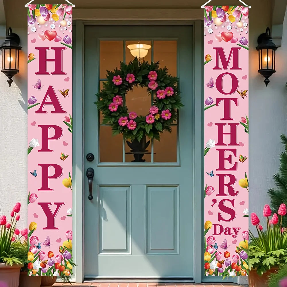 1 set of Mother's Day porch banner flags with “Happy Mother's Day” text, a Mother's Day gift for Mom