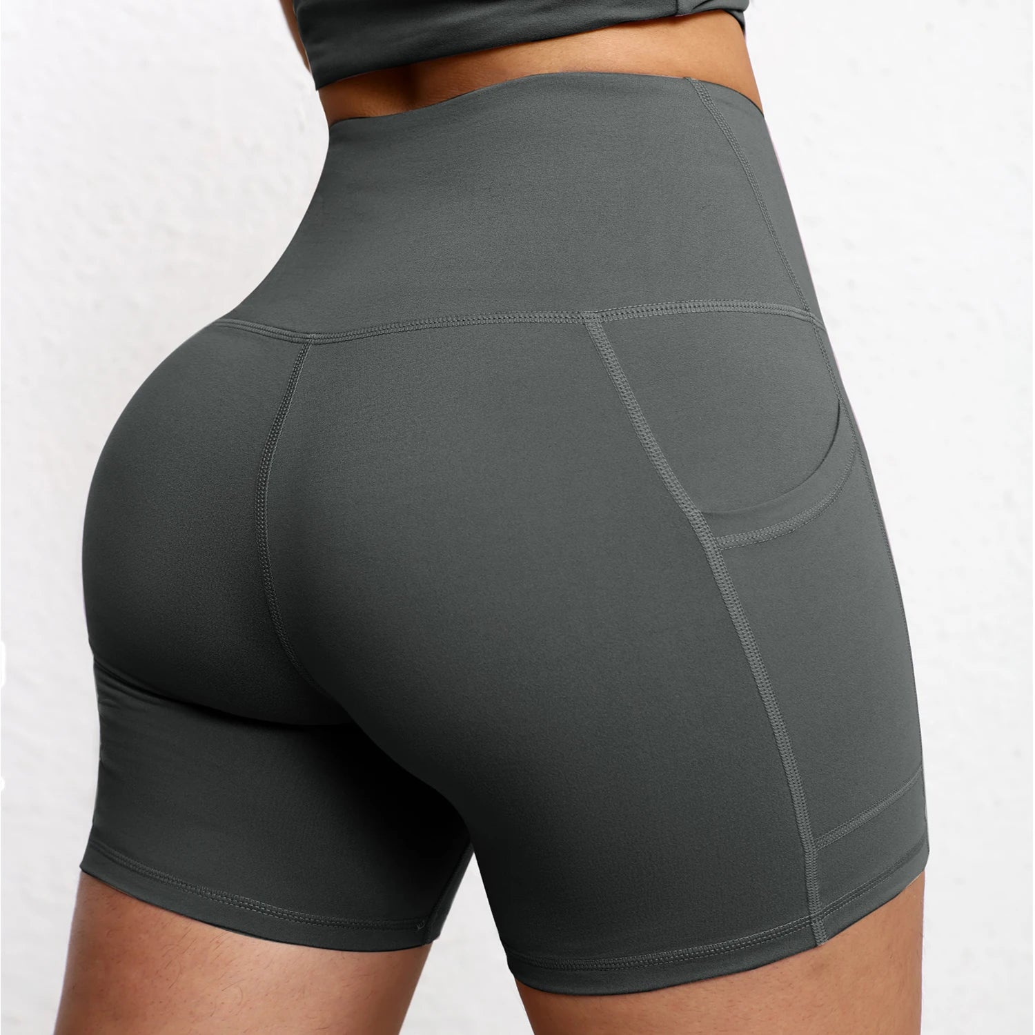 Women Sports Short With Pocketed Yoga Legging Shorts Squat Proof High Waist Fitness Tight Shorts Quick Drying Cycling Workout Gy