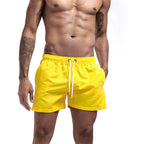 Mens Swim Trunks with Mesh Lining Side Pockets Solid Beach Shorts Quick Dry Lightweight Drawstring Board Shorts Summer Swimwear