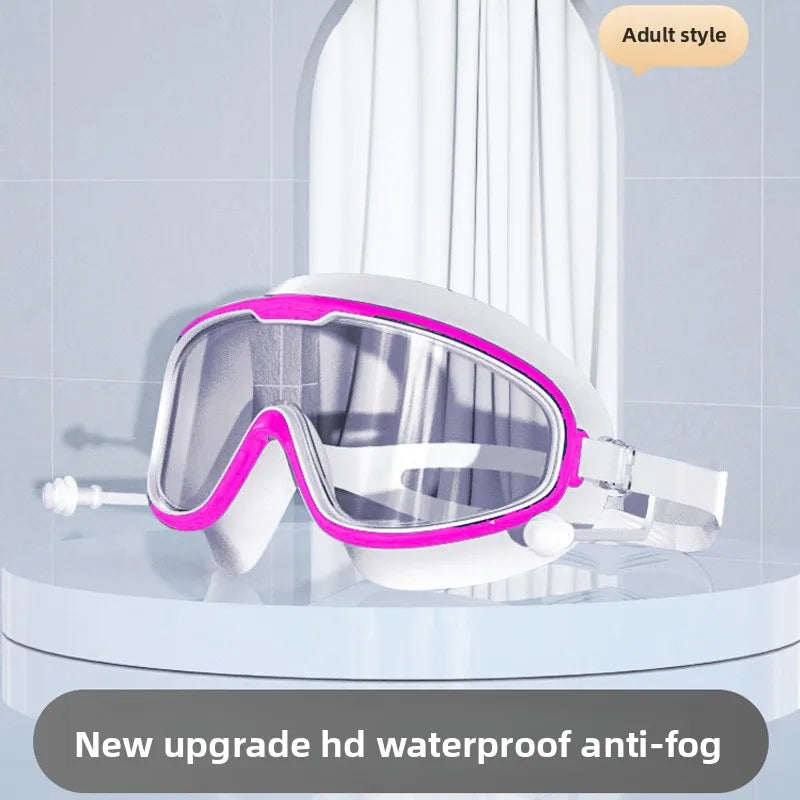 Professional Swimming Goggles Set, Large Frame Anti-Fog, Waterproof HD Lens, Includes Swim Cap for Men Women Children