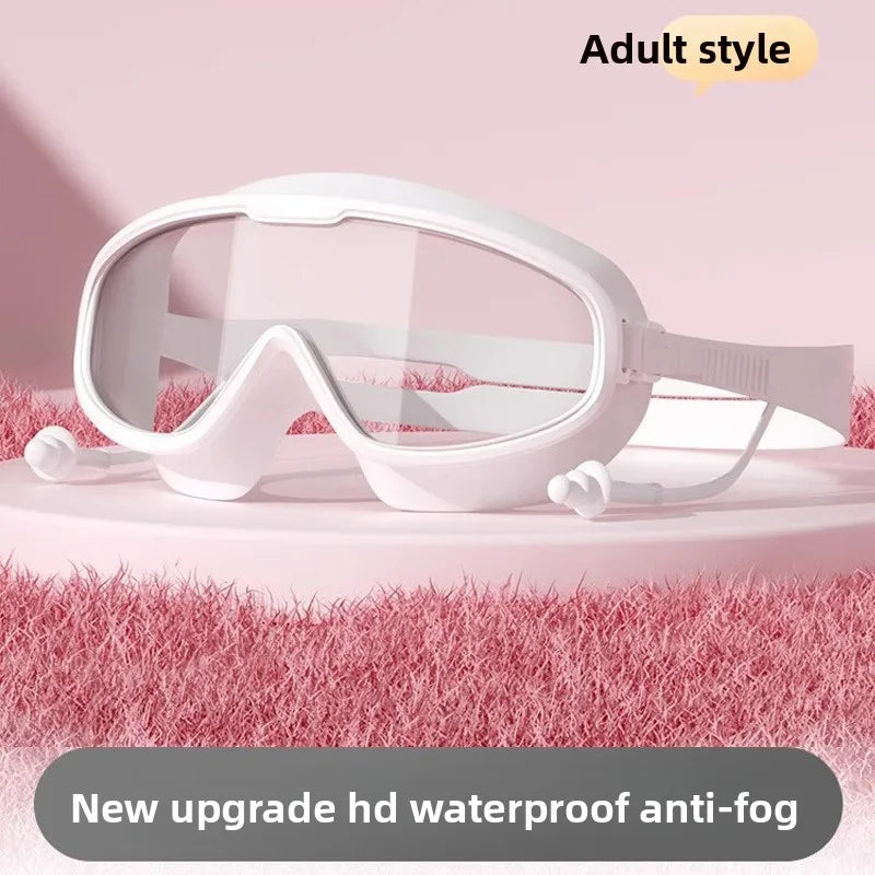 Professional Swimming Goggles Set, Large Frame Anti-Fog, Waterproof HD Lens, Includes Swim Cap for Men Women Children