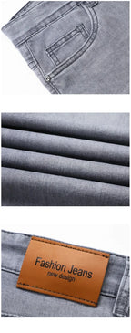 Summer Elastic Men's Jeans Fashion Gray Comfortable Business Straight Stretch Cotton Casual Denim Pants Brand Male Thin Trousers
