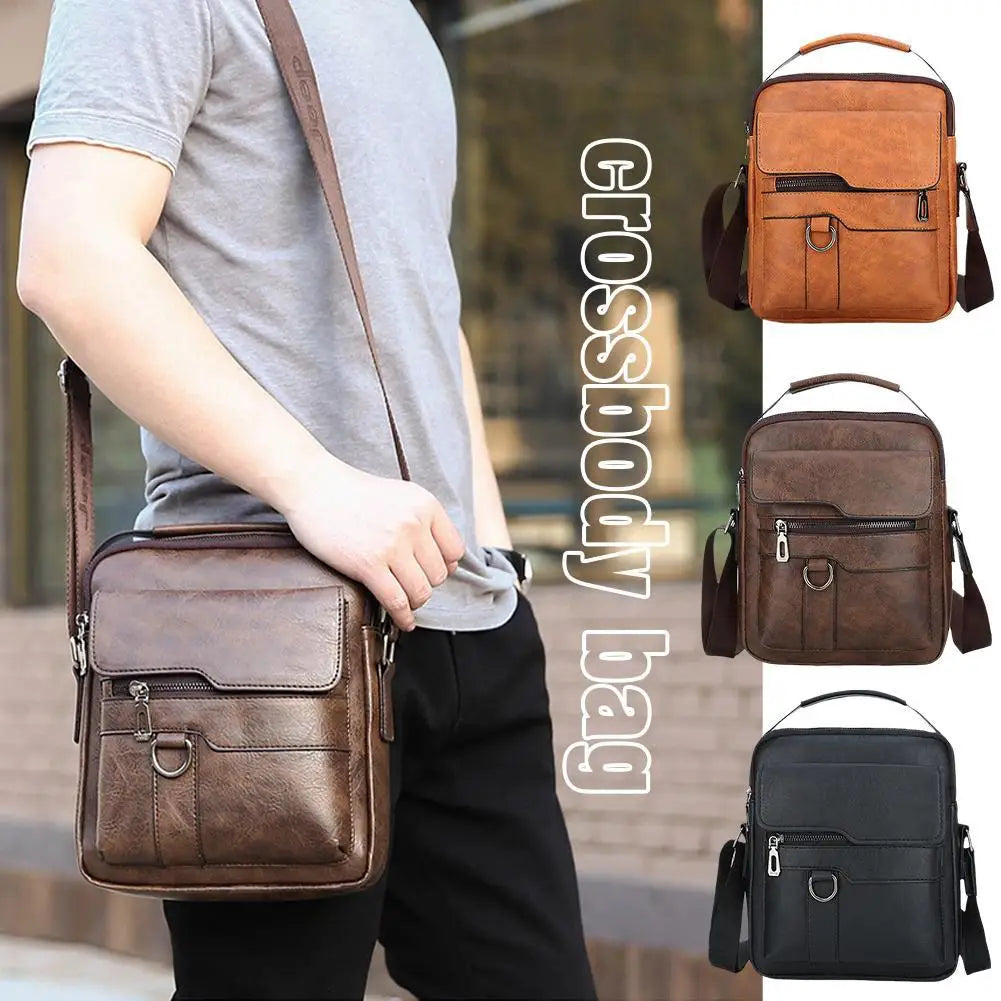 Crossbody Bag Shoulder Bags Vintage Men Handbags Large Capacity PU Leather Bag For Man Tote Bag Motorcycle Shoulder Bag
