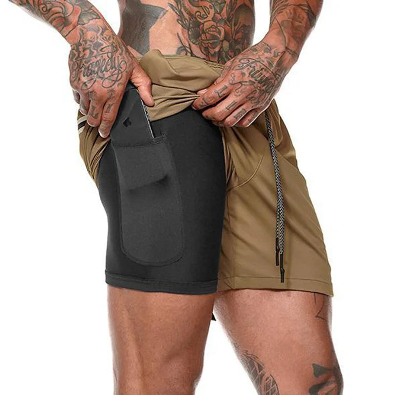 Men new Running Shorts 2 In 1 Double-deck Sport Shorts Sportswear Gym Fitness Short Pants Training Jogging Bottom Men's Clothing