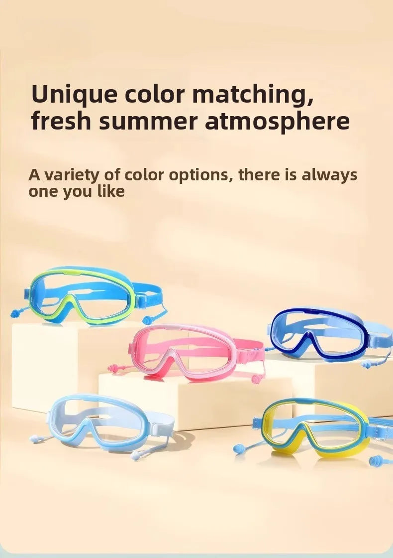 Professional Swimming Goggles Set, Large Frame Anti-Fog, Waterproof HD Lens, Includes Swim Cap for Men Women Children