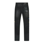 RTA Brand Men's Slim Fit Paint Graffiti Damaged Destroyed Hole Skinny Denim long Trouser Jeans Pants Streetwear