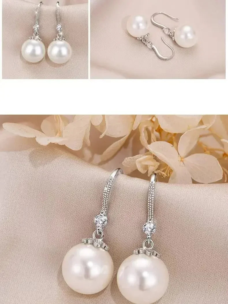 Mother's Day 925 Silver Trend Pearl Long Earrings Wedding Pendant Earrings Fashion Korean Jewelry Earrings for Women Panrty Gift