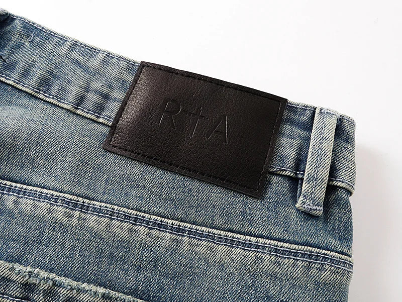RTA Brand Men's Slim Fit Paint Graffiti Damaged Destroyed Hole Skinny Denim long Trouser Jeans Pants Streetwear