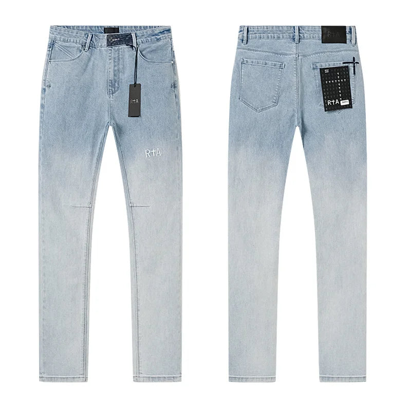 RTA Brand Men's Slim Fit Paint Graffiti Damaged Destroyed Hole Skinny Denim long Trouser Jeans Pants Streetwear