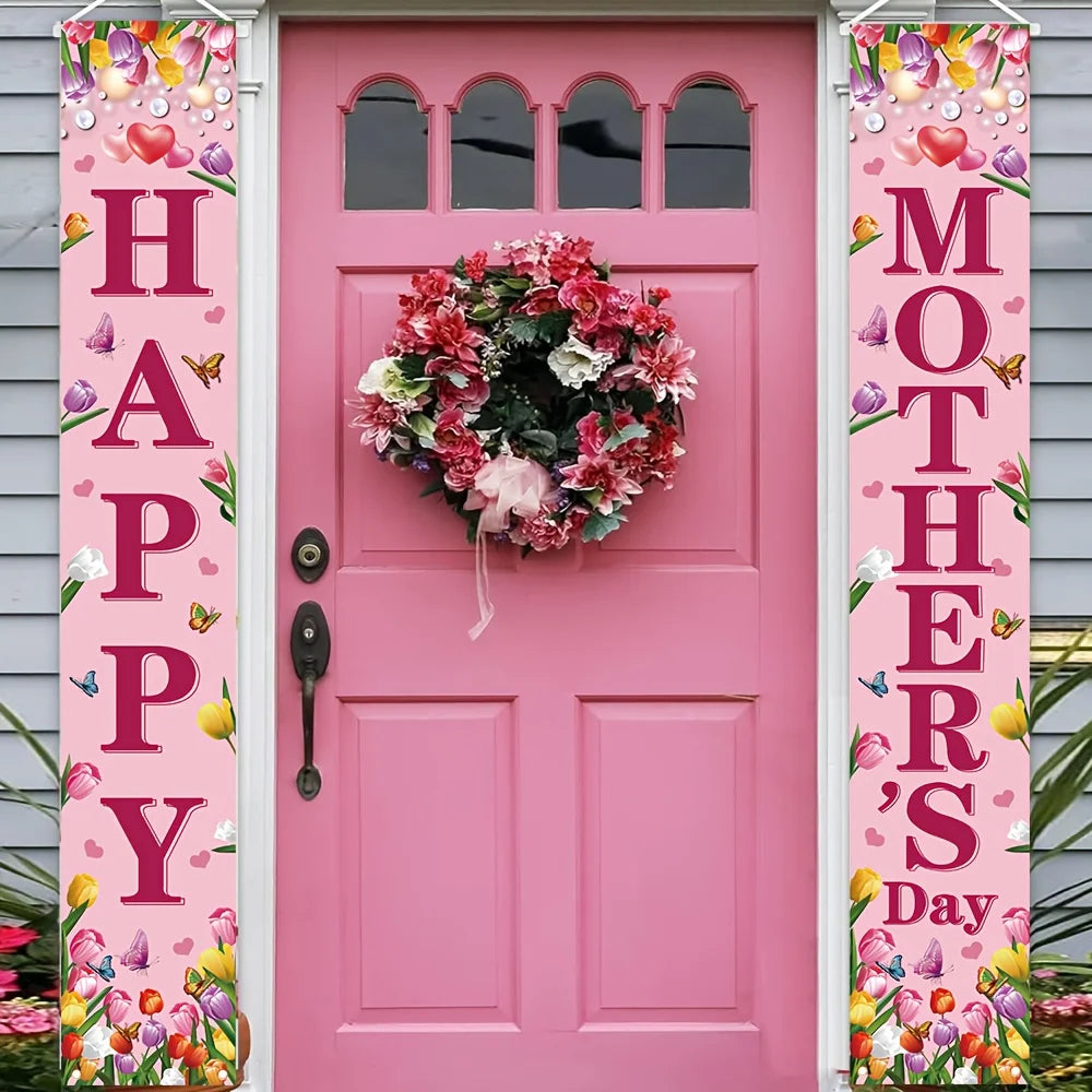 1 set of Mother's Day porch banner flags with “Happy Mother's Day” text, a Mother's Day gift for Mom