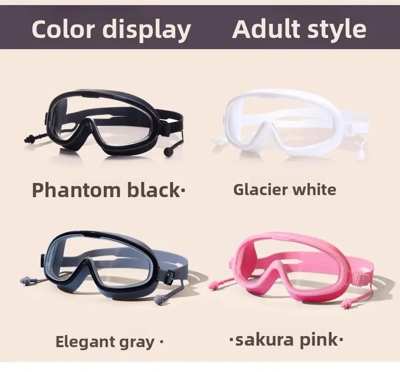 Professional Swimming Goggles Set, Large Frame Anti-Fog, Waterproof HD Lens, Includes Swim Cap for Men Women Children