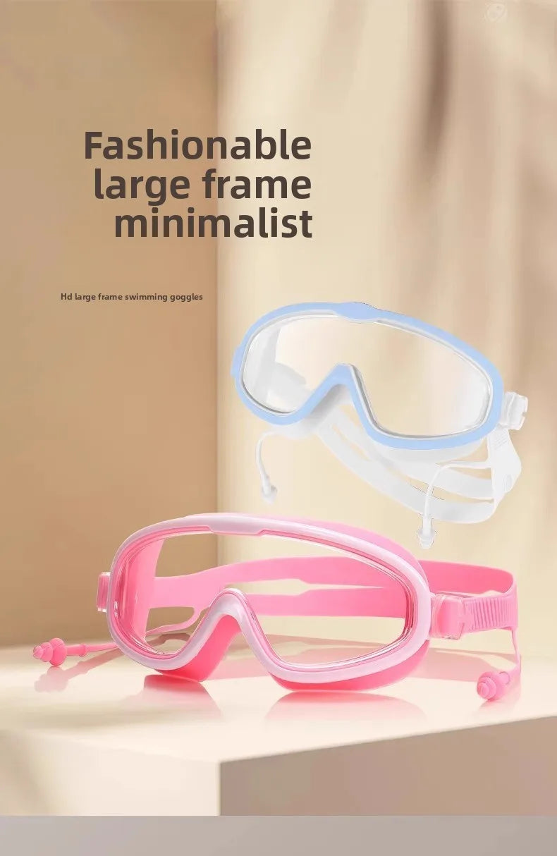Professional Swimming Goggles Set, Large Frame Anti-Fog, Waterproof HD Lens, Includes Swim Cap for Men Women Children