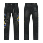 RTA Brand Men's Slim Fit Paint Graffiti Damaged Destroyed Hole Skinny Denim long Trouser Jeans Pants Streetwear